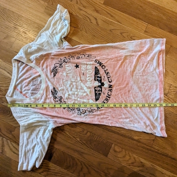 Affliction Medium Orange & White Graphic Sheer Short Sleeve Scoop Neck T-shirt - Picture 5 of 5